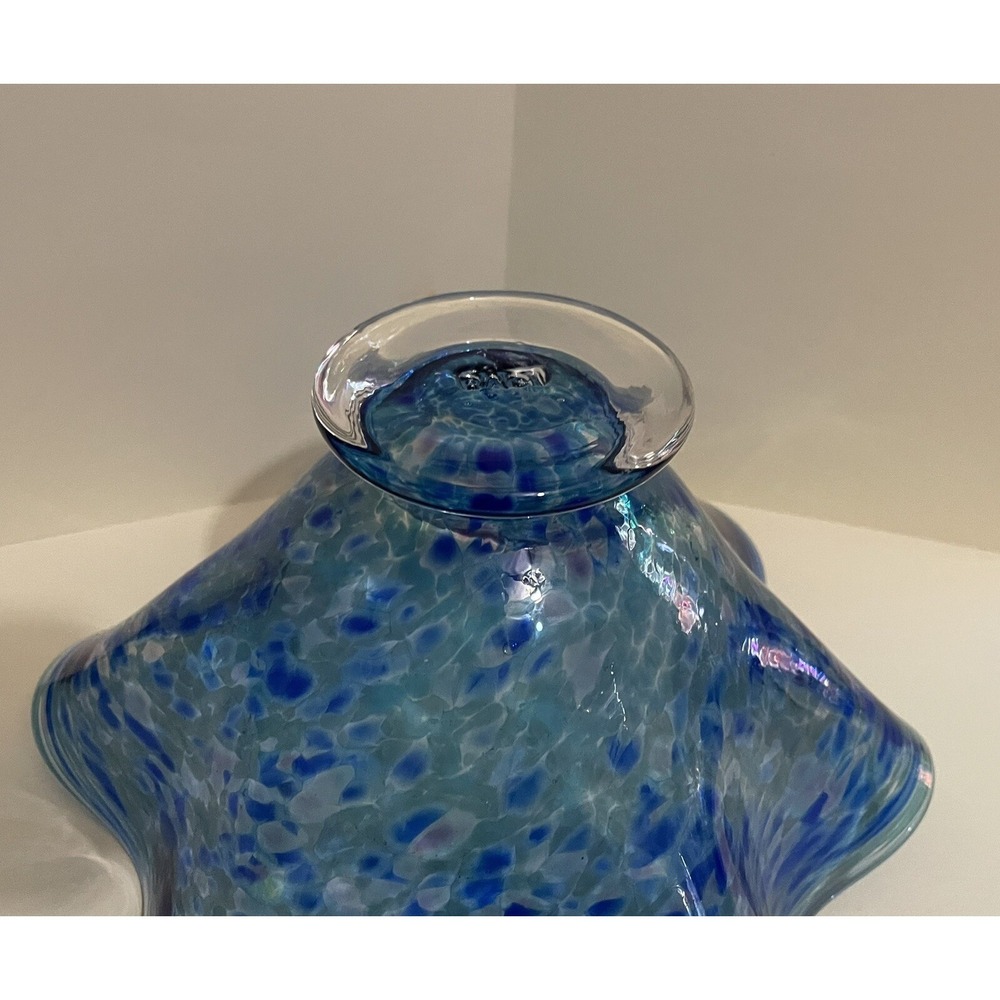 Hand Blown Art Blue Glass Bowl Stamped BAGI Art Studios - Picture 9 of 10